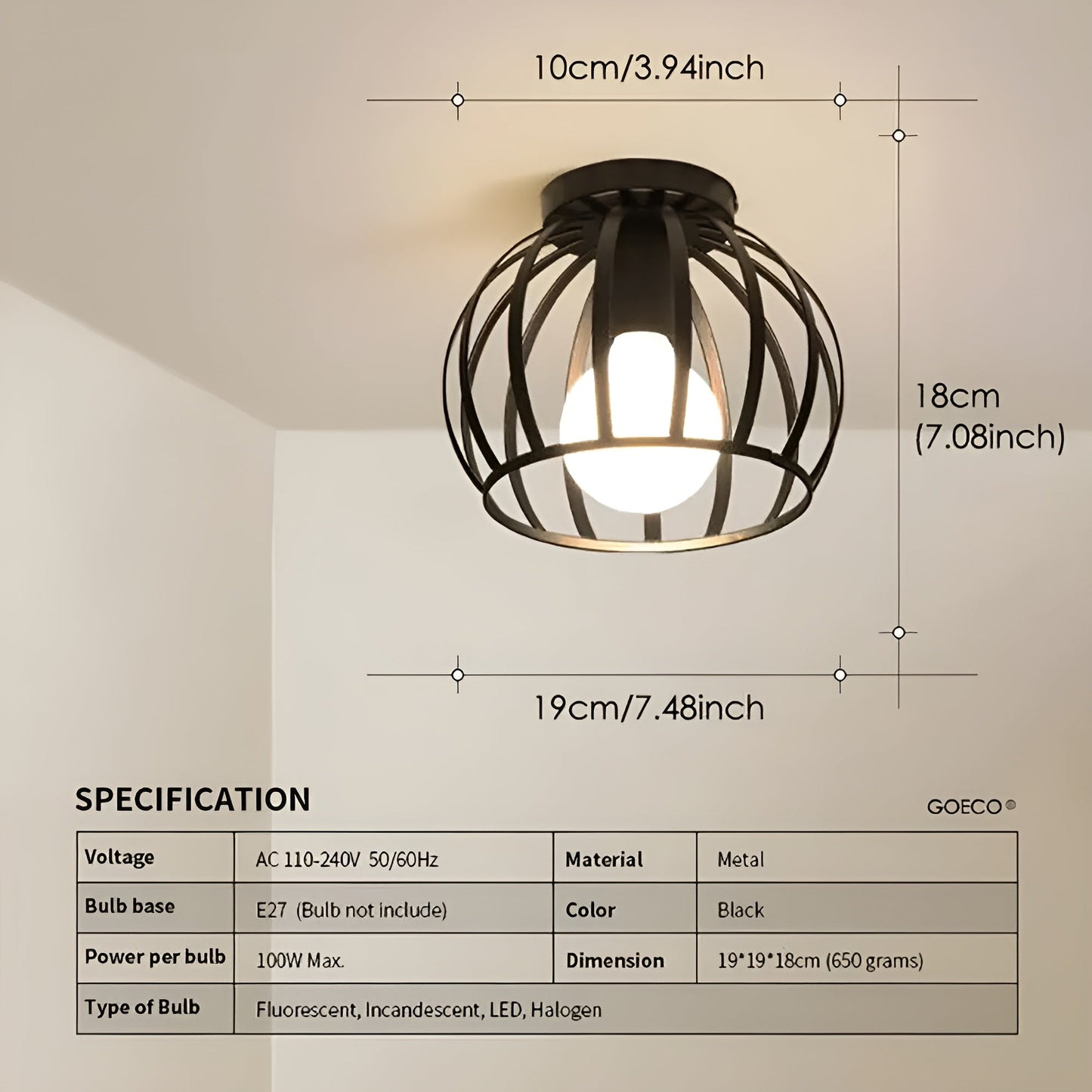 GangpadSchijn | Geometrische Plafondlamp in Zwart Metaal