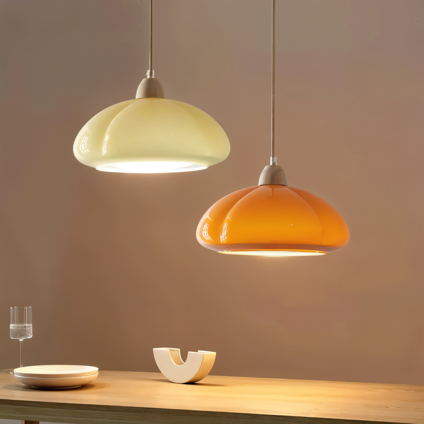 Gourmelle | Suspension Citrouille Rétro en Verre et Bois – Style Nordique Naturel