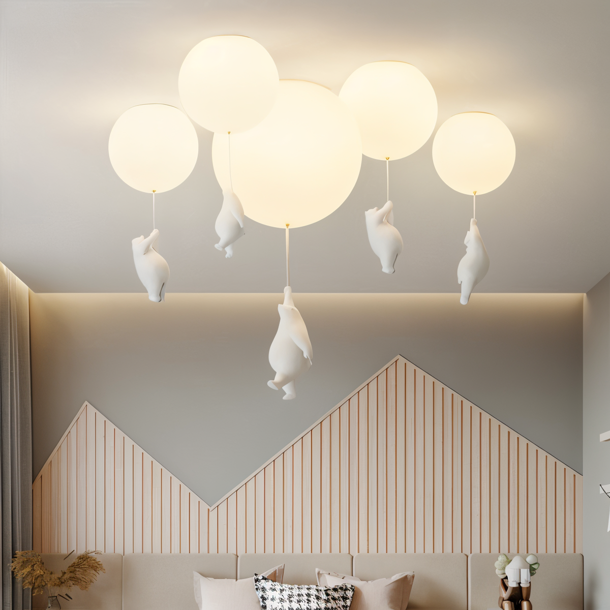 FrostBear – Ophanging die een beer en zijn ballon uitbeeldt in hars en acryl