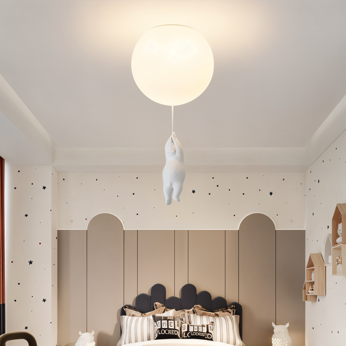 FrostBear – Ophanging die een beer en zijn ballon uitbeeldt in hars en acryl