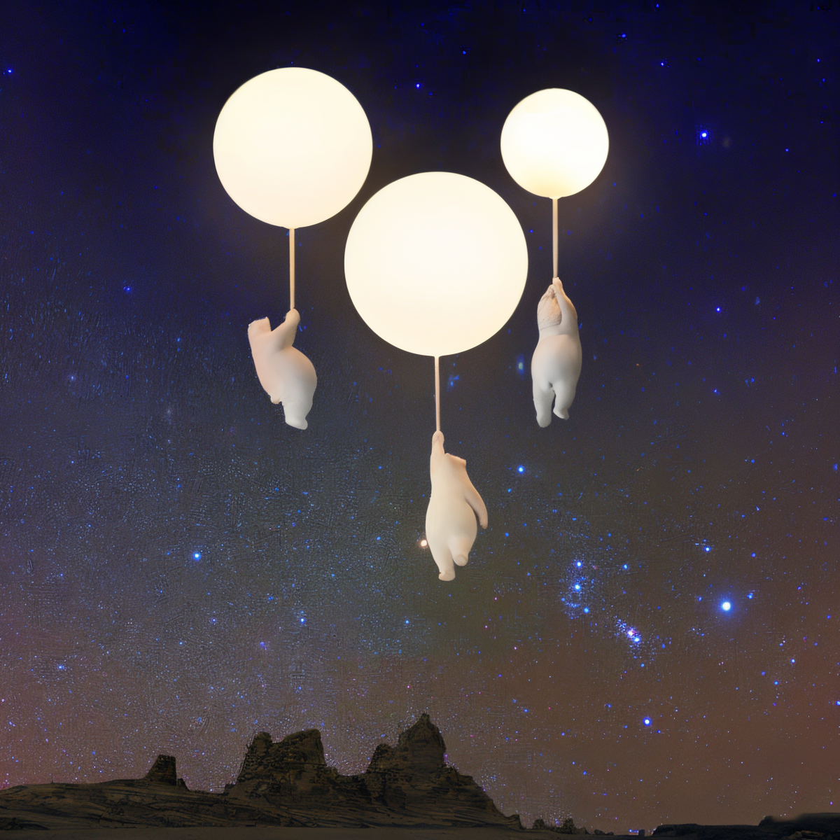 FrostBear – Ophanging die een beer en zijn ballon uitbeeldt in hars en acryl