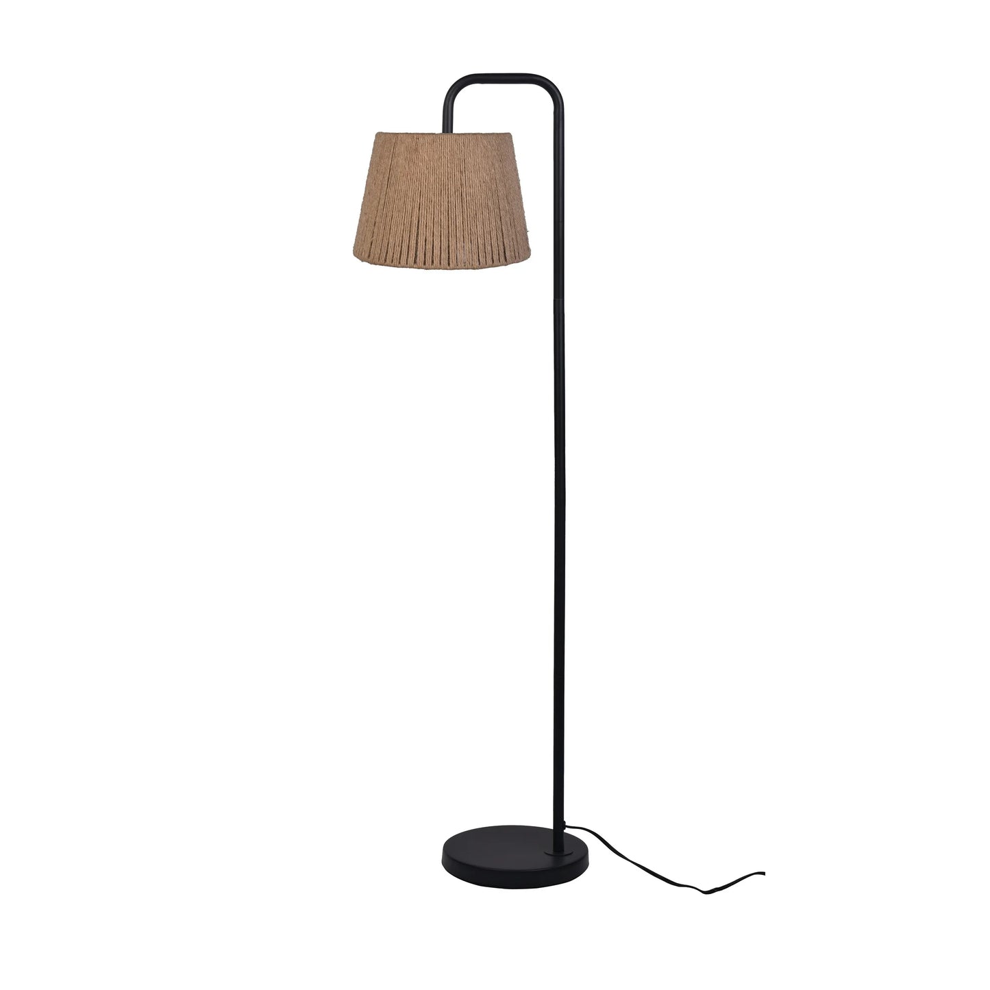 Lampe sur Pied en Métal Noir avec Abat-Jour en Corde